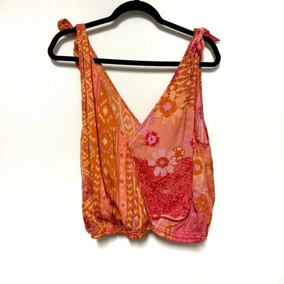 NWOT Free People Tied To You Tank - Paisley Floral Cropped Blouse - Tie Strap - Picture 2 of 7